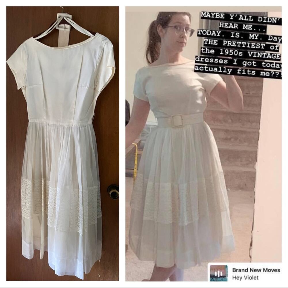 50s white midi dress